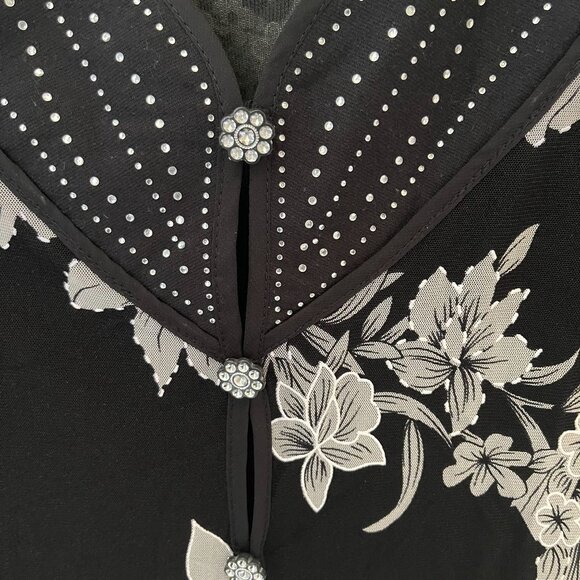 vtg Appointments Petite top womens Black Sheer Floral Rhinestone Size PL - Picture 4 of 16